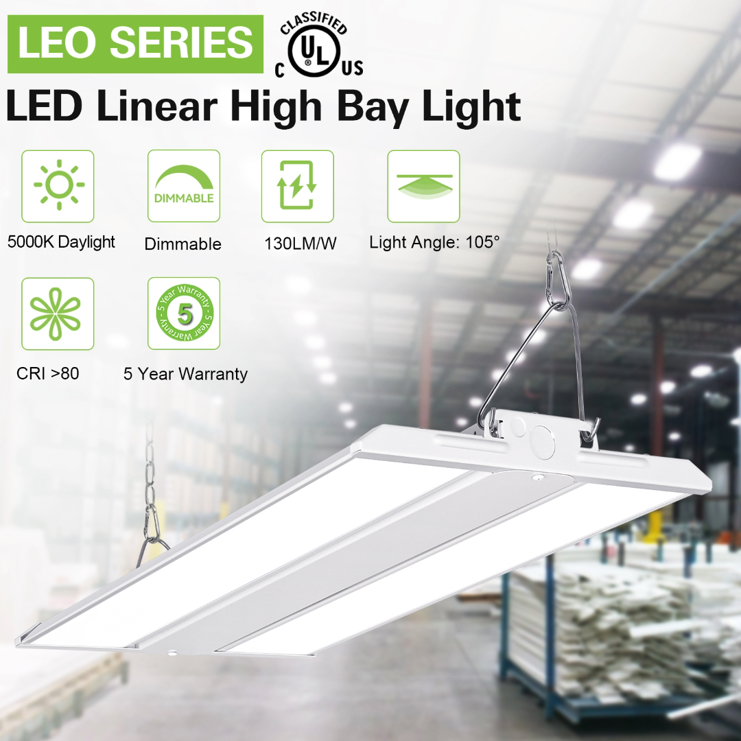 Leo Series 300W LED Linear High Bay Light, 37500LM, 120-277V, 5000K,  Dimmable, UL Listed