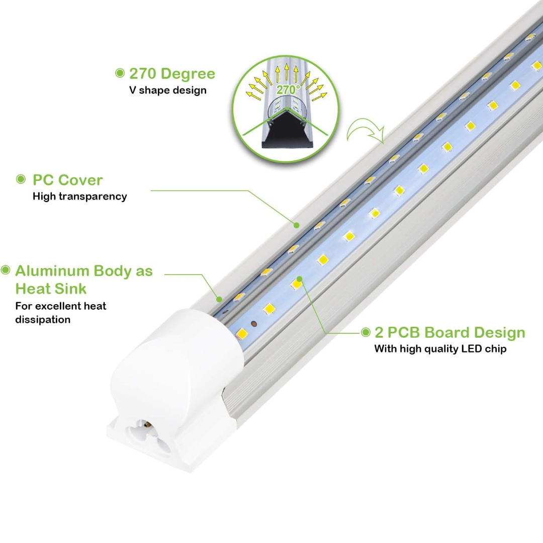 8FT T8 80W LED Shop Light 10000LM 5000K ETL Listed Hykolity