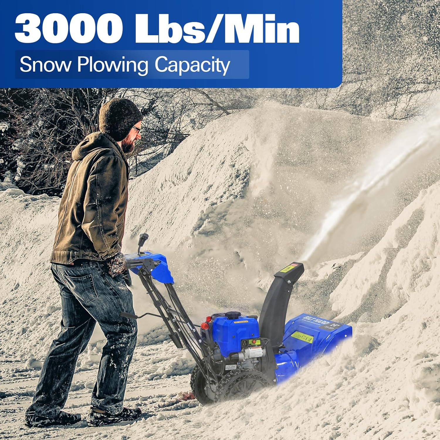 24-Inch 2-Stage Gas Snow Blower: 209cc 7HP 4-Cycle Engine, Electric Start,  LED Lights, Self-Propelled, and 13