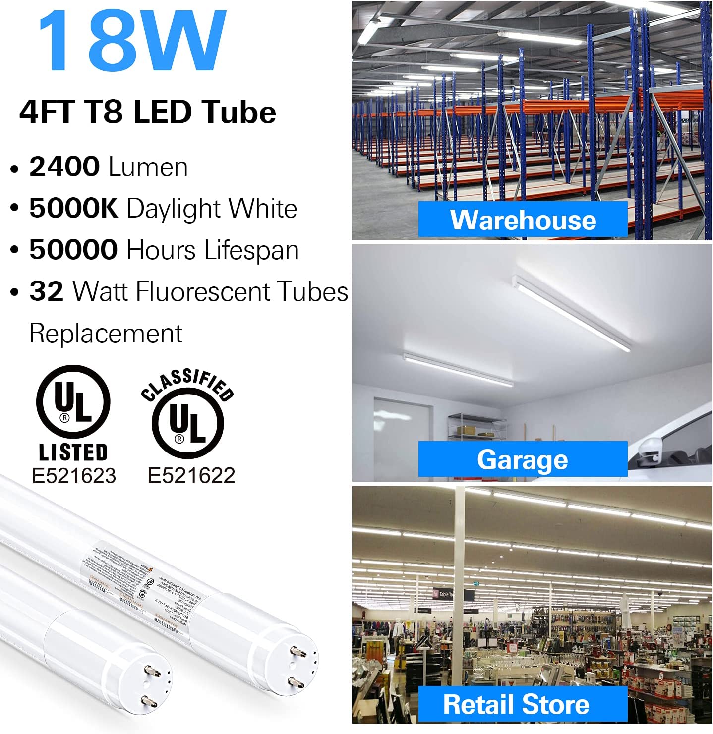 4FT 5000K LED T8 Hybrid Type A+B Light Tube, 18W, Plug  Play or Balla –  Hykolity