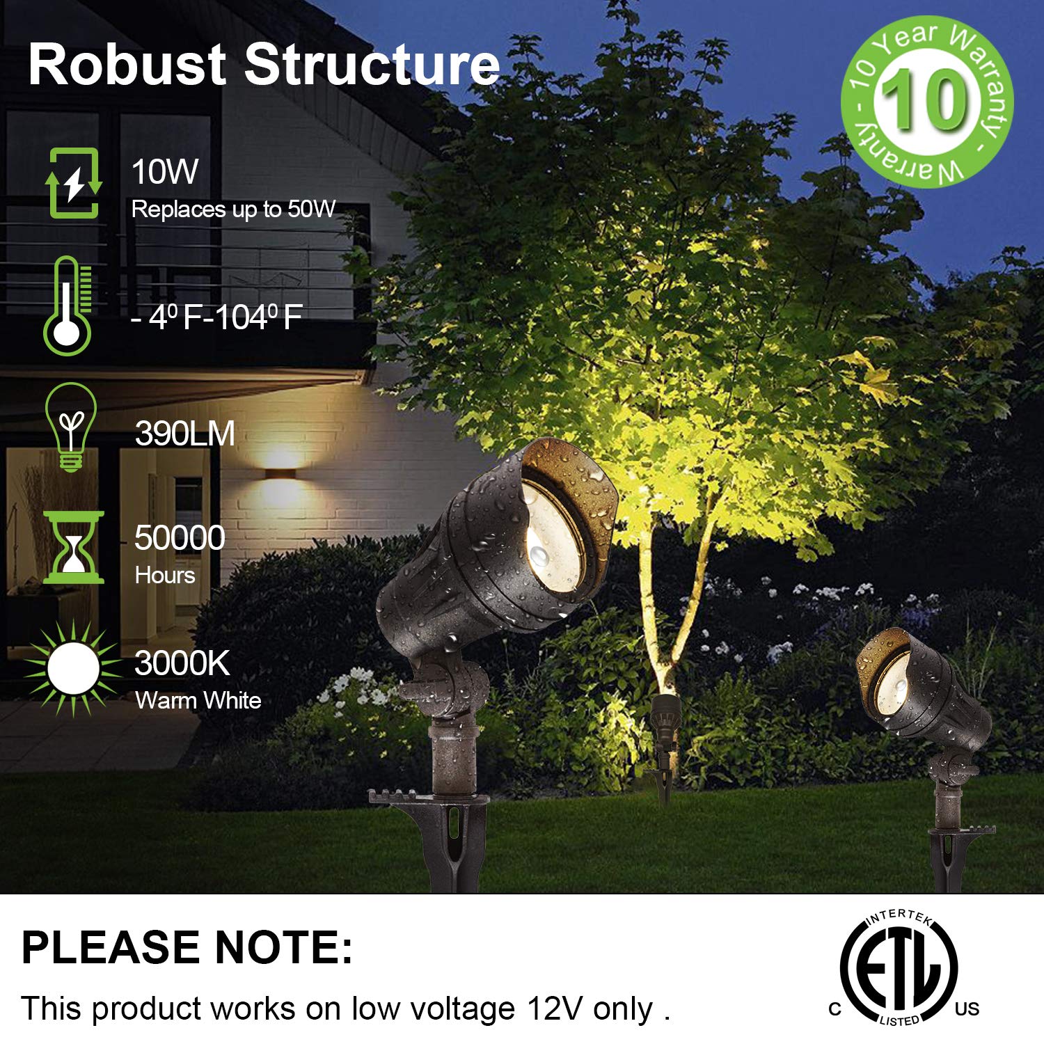 Low Voltage LED Landscape Spot Light Kits, 10W 390LM, 4 Pack, Driver & Cable Not Included