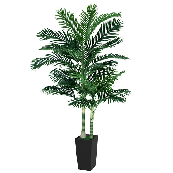 7FT Silk Island Golden Cane Palm Tree (Black Planter)