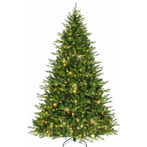 Hykolity 6.5'/7.5'/9' Prelit Christmas Tree with Branch Tips, Warm White LED Lights, Metal Stand and Hinged Branches