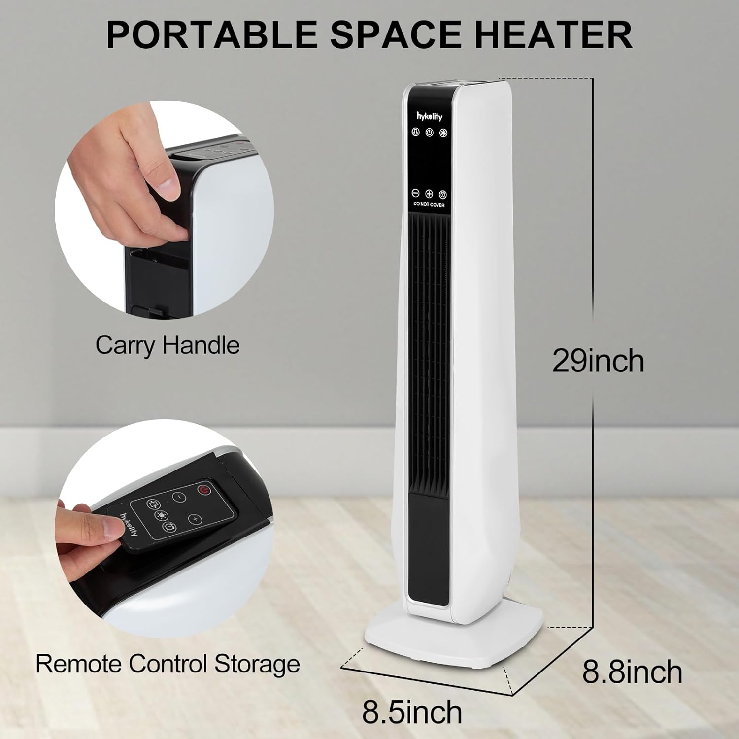 Hykolity 1500W Electric Space Heater with Remote, Oscillating Tower Heater with Timer & Thermostat for Indoor Use, 3 Modes Room Heater with Overheat & Tip-Over Protection, White