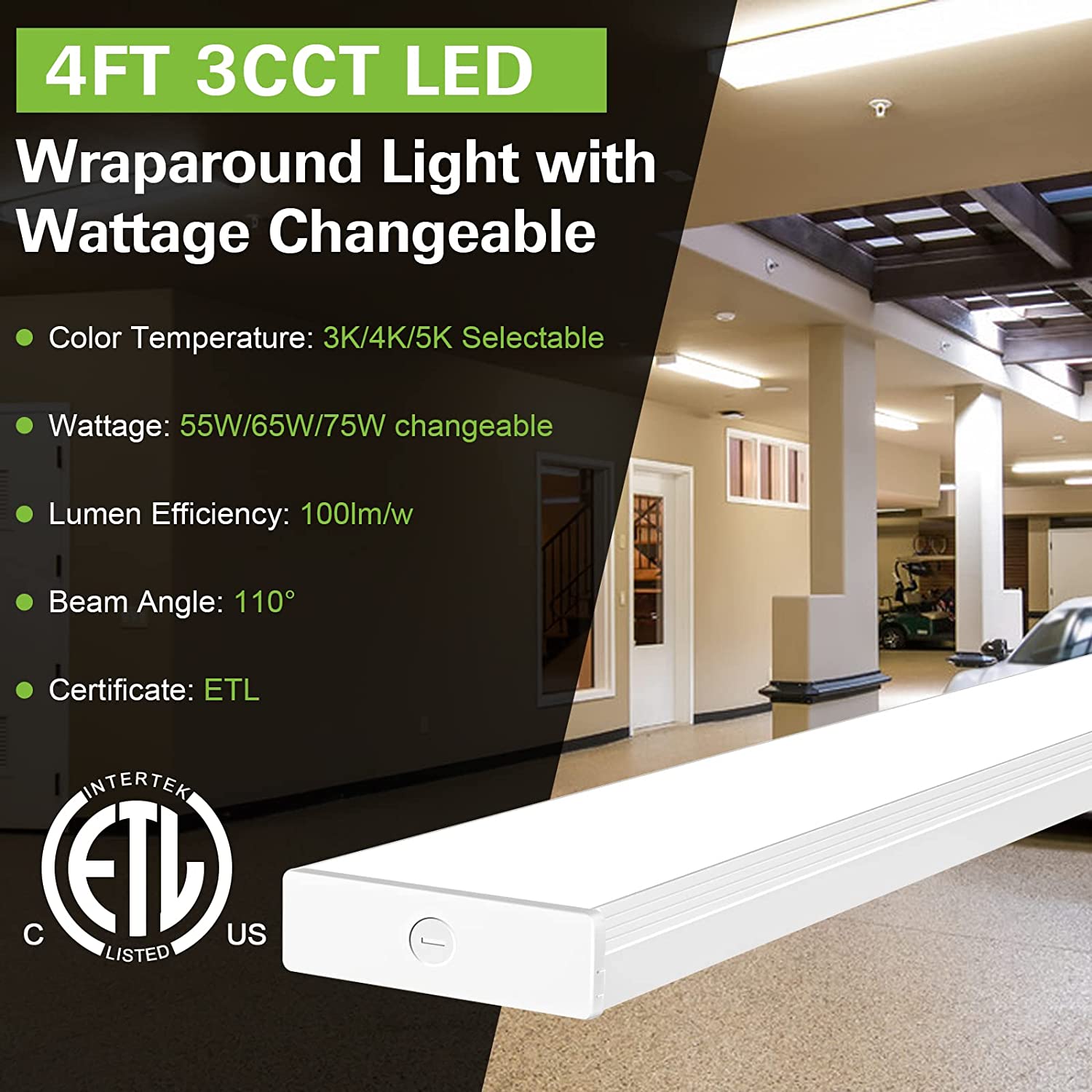 4FT LED Wraparound Light 55W 65W 75W 3000K 4000K 5000K Flush