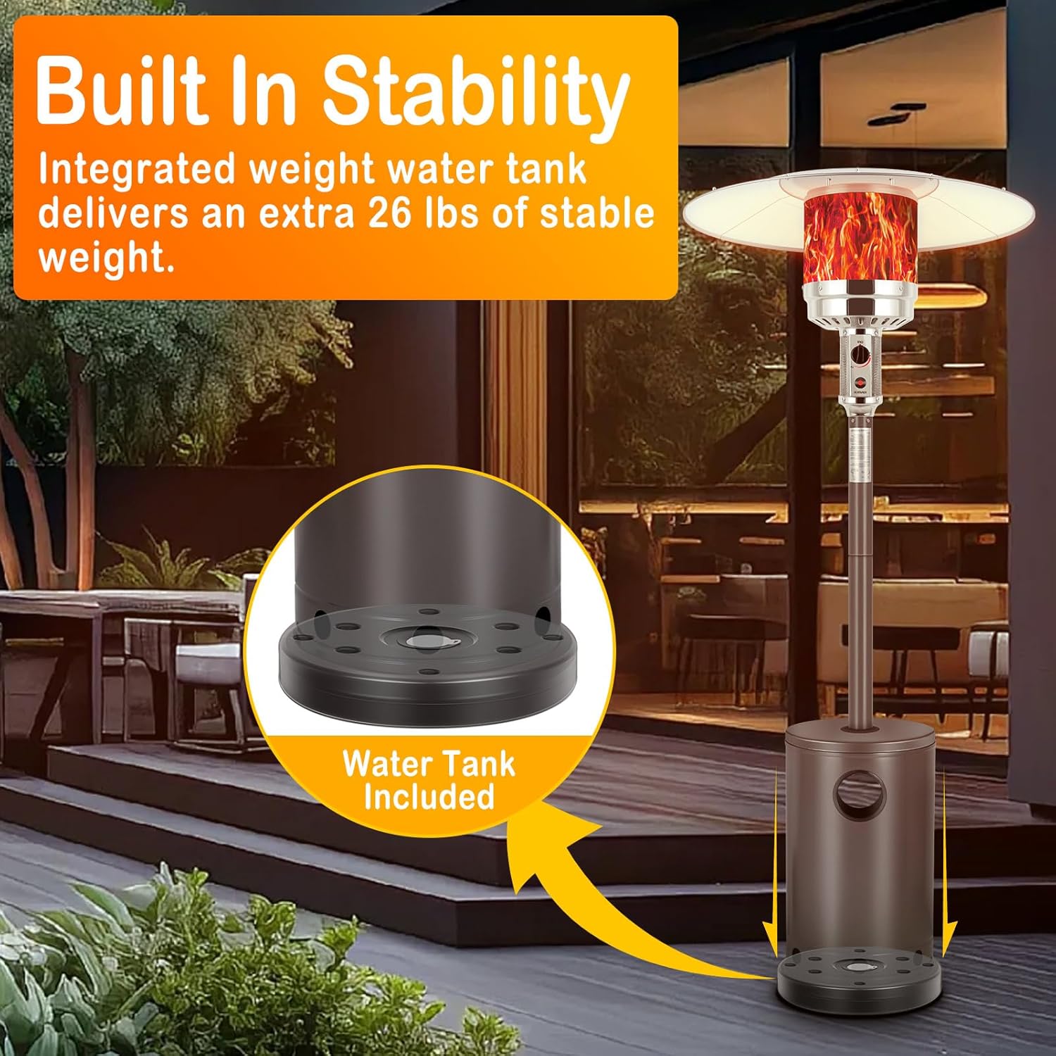 Hykolity 50,000 BTU Patio Heater with Sand Box, Table Design, Double-Layer Stainless Steel Burner, Wheels, Tip-over Protection System, Outdoor Heater for Home and Residential, Bronze