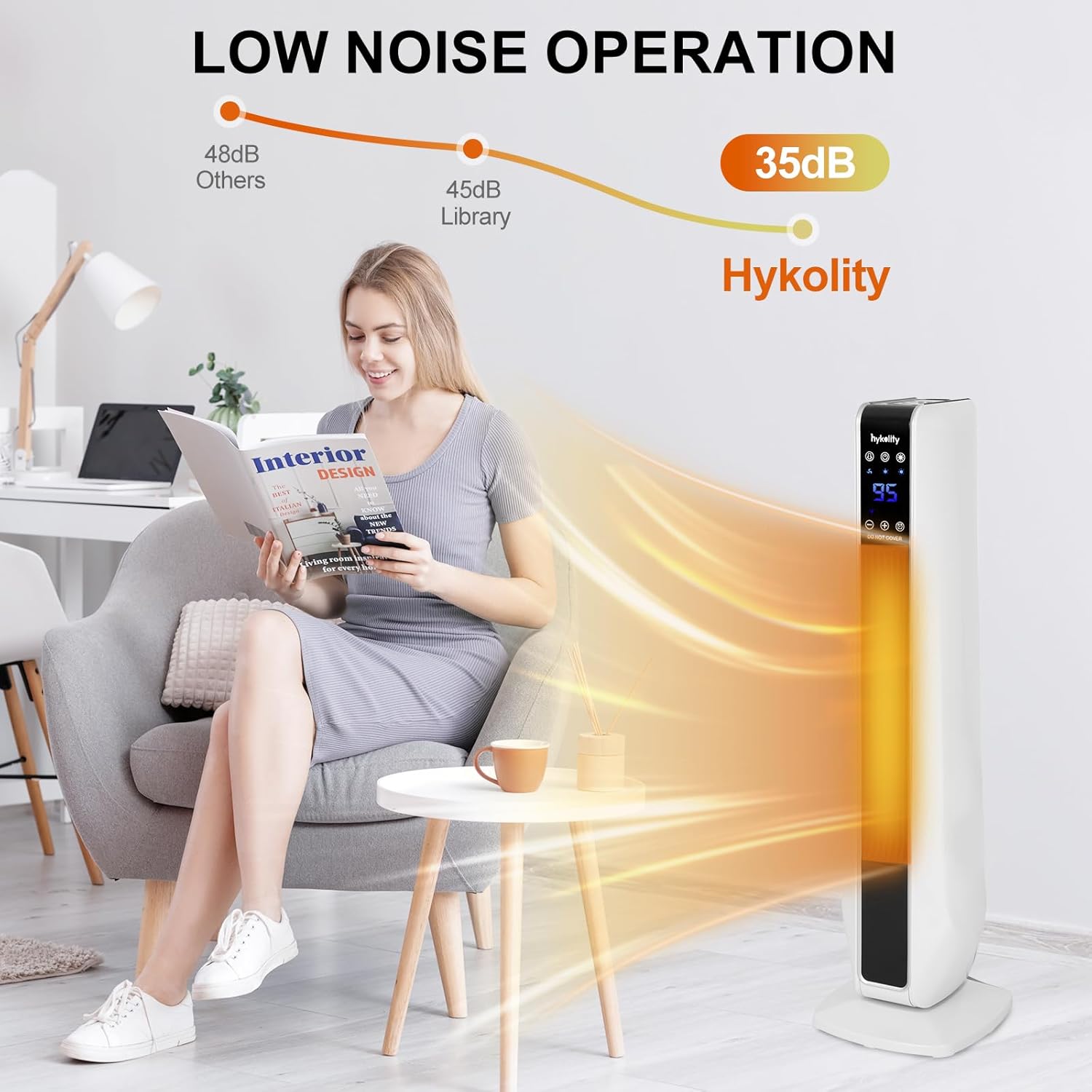 Hykolity 1500W Electric Space Heater with Remote, Oscillating Tower Heater with Timer & Thermostat for Indoor Use, 3 Modes Room Heater with Overheat & Tip-Over Protection, White