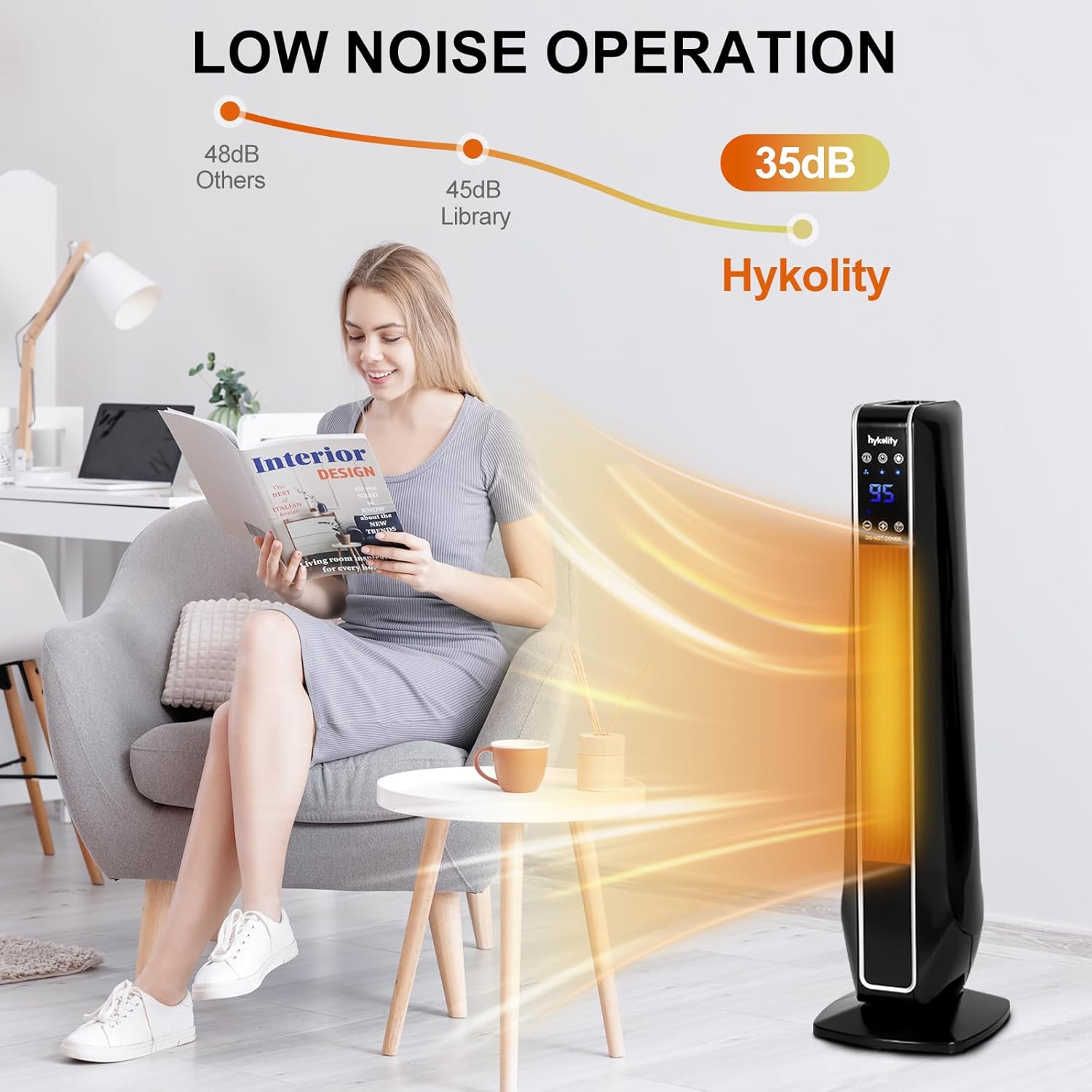 Hykolity 1500W Oscillating Ceramic Space Heater with Remote, Electric Tower Heater with Timer & Thermostat for Indoor Use, 3 Modes Room Heater with Overheat & Tip-Over Protection, Black