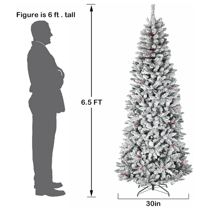 7.5 Feet Pre-Lit Hinged Christmas Tree Snow Flocked with 9 Modes Lights - Color