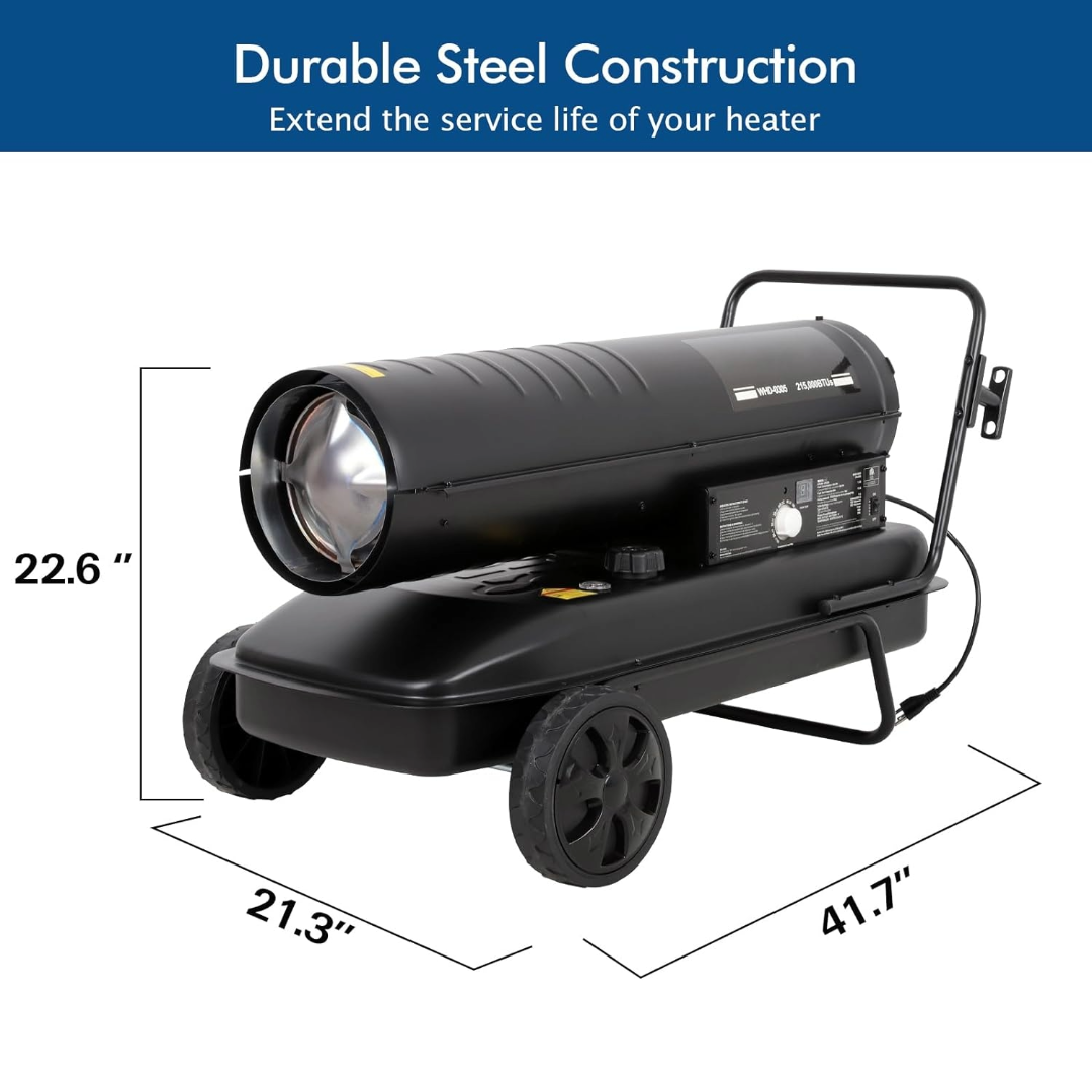 215,000 BTU Forced Air Kerosene Heater, Portable Torpedo Space Heater with Movable Wheels, Thermostat Control, Overheat Protection, CSA Listed