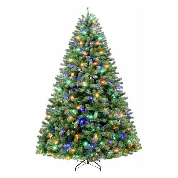 Hykolity 6.5'/7.5'/9' Prelit Artificial Christmas Tree with Color Changing LED Lights, Metal Stand and Hinged Branches, 10 Color Modes